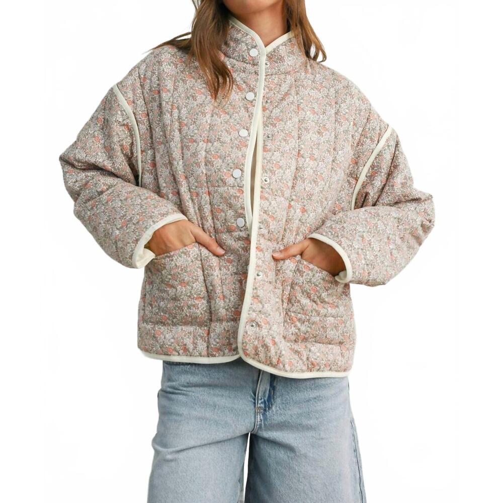 NEW BUTTERMELON meadow quilted jacket in mauve/ivory